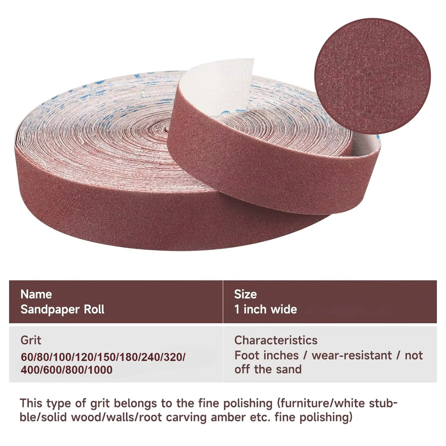 Rouleau de papier de verre de 6M (grain 80/150/320) – Feuilles abrasives en tissu émeri pour ponceuse à tambour