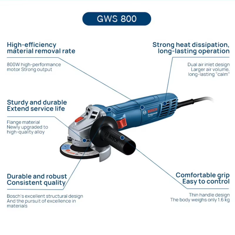 Meuleuse d'angle BOSCH GWS 800 | 800W 12000RPM | Disque de 100 mm | Pour la découpe et le meulage du métal/du pierre