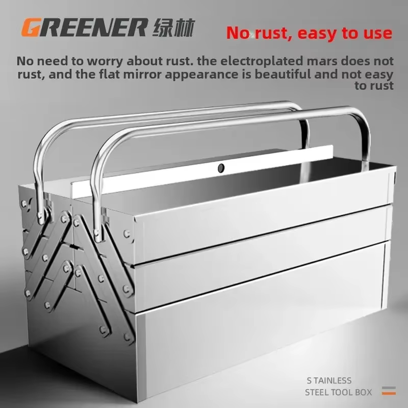 Boîte à outils en acier inoxydable pour usage industriel et domestique avec conception pliable et espace de rangement à 3 couches AAB