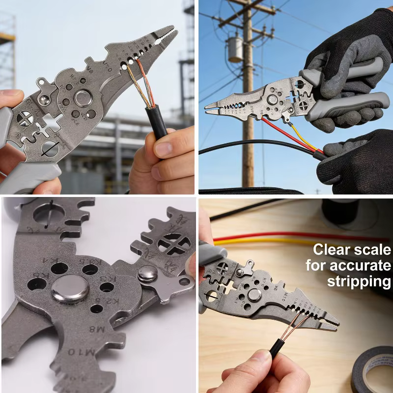 Pince à dénuder multifonctionnelle, pince à sertir robuste, coupe-câbles pour électricien, outils manuels pour la réparation de câbles