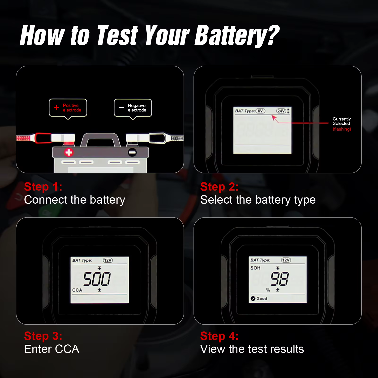 Système de batterie de voiture détecte 6V 12V 24V 100-2000 CCA outil