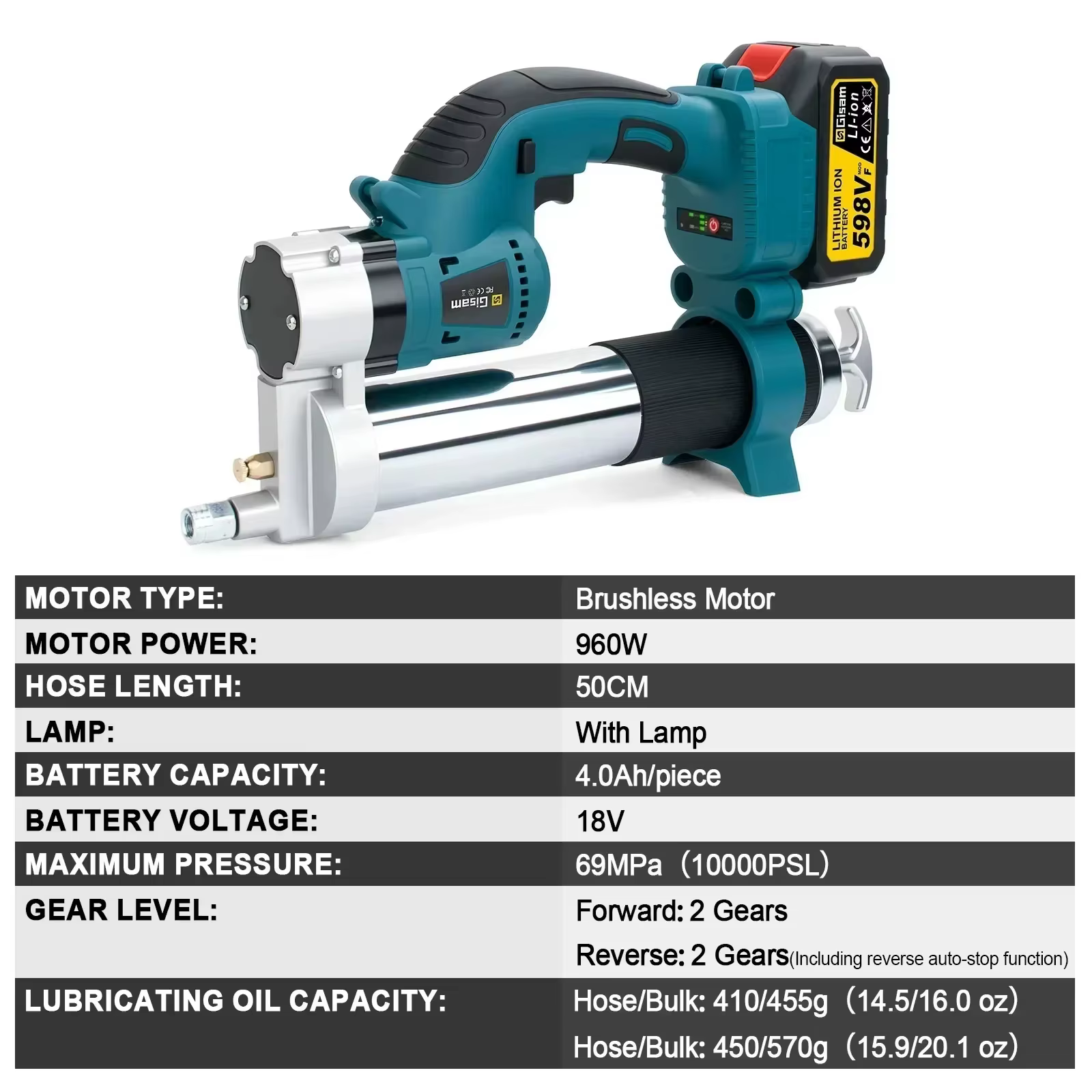Gisuis 10000PSL 69Mpa pistolet à graisse électrique sans brosse haute pression huile lubrifiante de voiture entretien