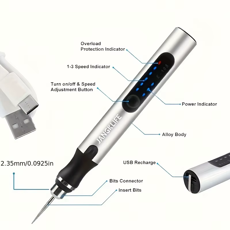 JANGKLIFE USB Kit d'outils rotatifs sans fil stylo de gravure sur bois bricolage pour bijoux métal verre Mini perceuse sans fil