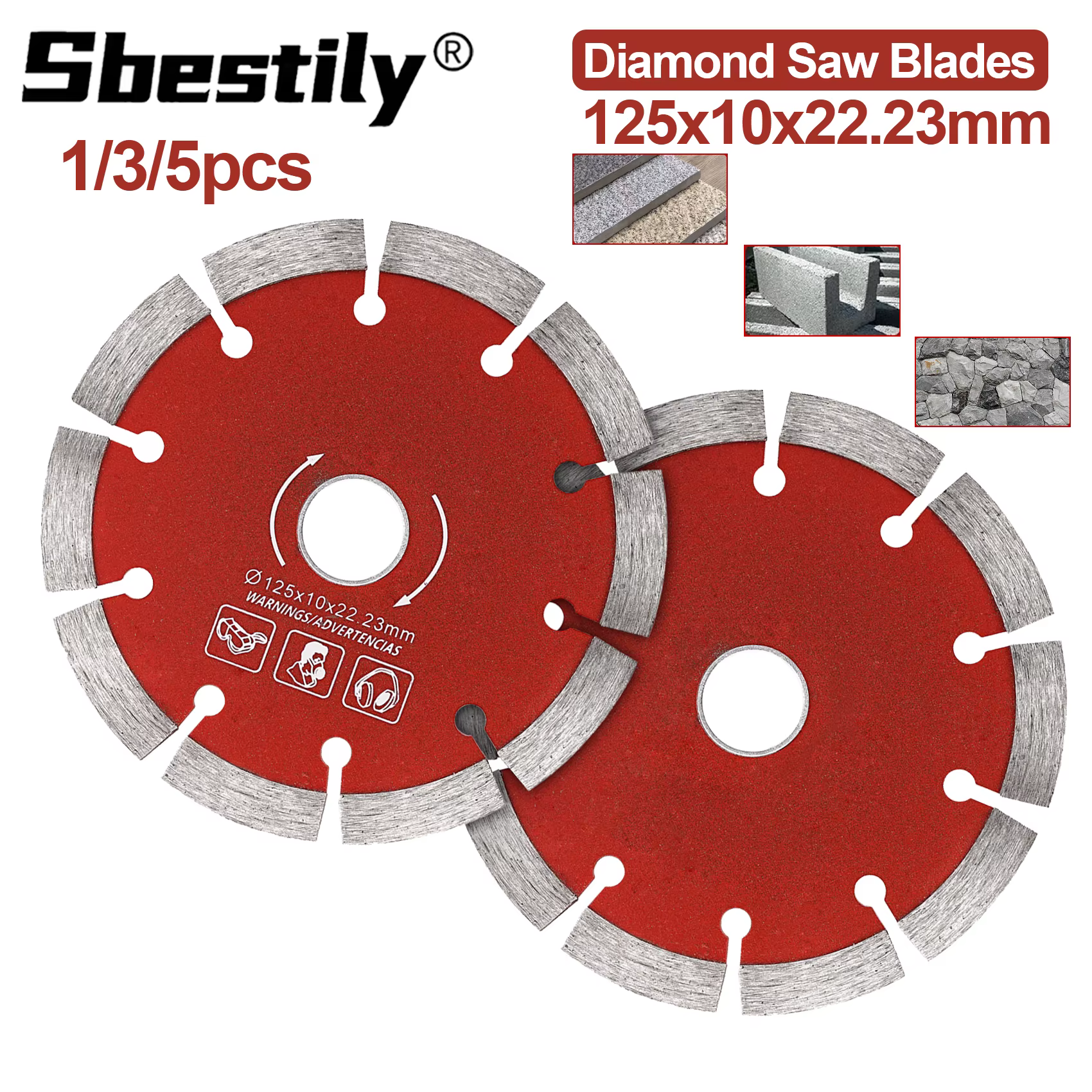 1/3/5 pièces 125mm lames de scie diamant pierre mur rainurage roue de coupe à sec pour meuleuse d'angle