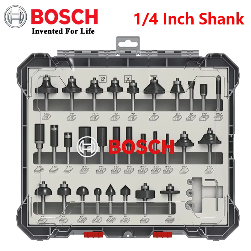 Jeu de fraises à queue de 1/4 po Bosch Professional pour le travail du bois