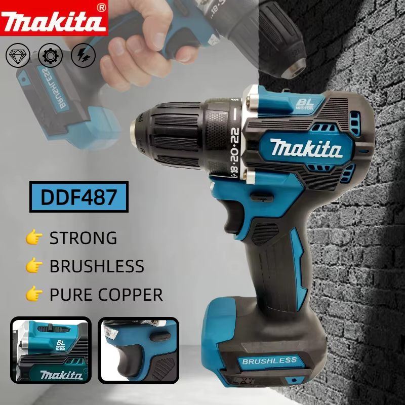 Makita DDF487 Perceuse à percussion sans fil 18V sans balais 10 mm : Outil électrique rechargeable à couple élevé (machine uniquement)