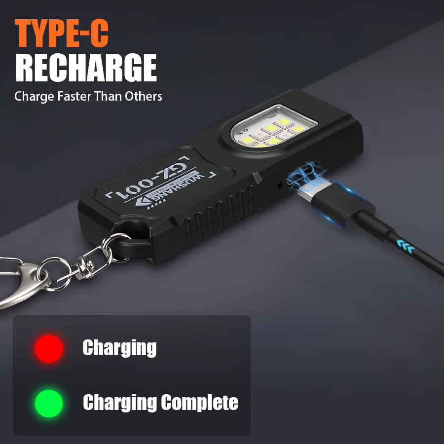 Porte-clés multifonctionnel avec lampe torche rechargeable par USB, mini lampe torche avec lumière de travail COB, porte-clés, lampe de poche pour le camping, la marche