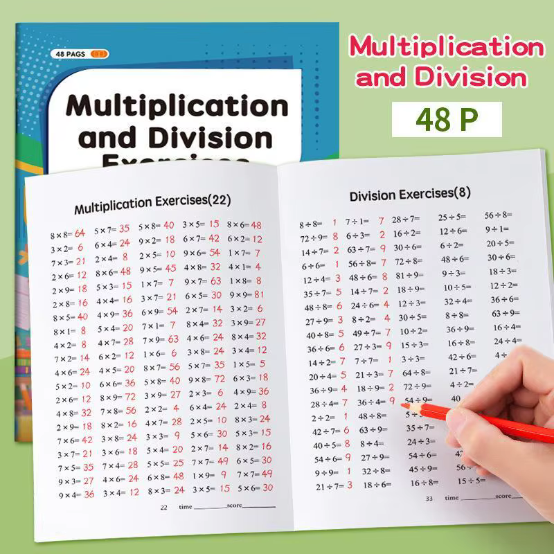 Cahier d'exercices de mathématiques sur la multiplication et la division pour enfants, pour améliorer les compétences de calcul et développer la pensée logique