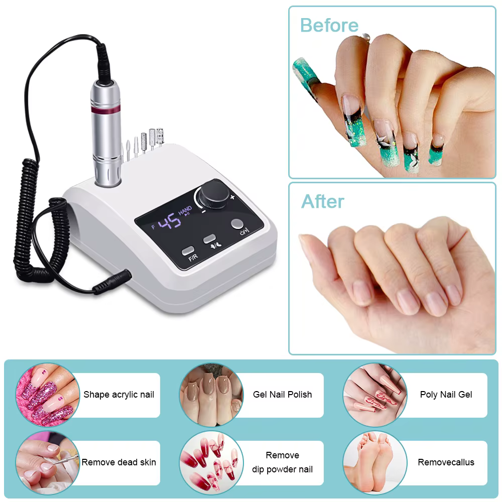 Perceuse à ongles électrique 45000 tr/min, lime électrique, affichage HD, stylo de manucure en métal, ponceuse professionnelle pour tour à ongles