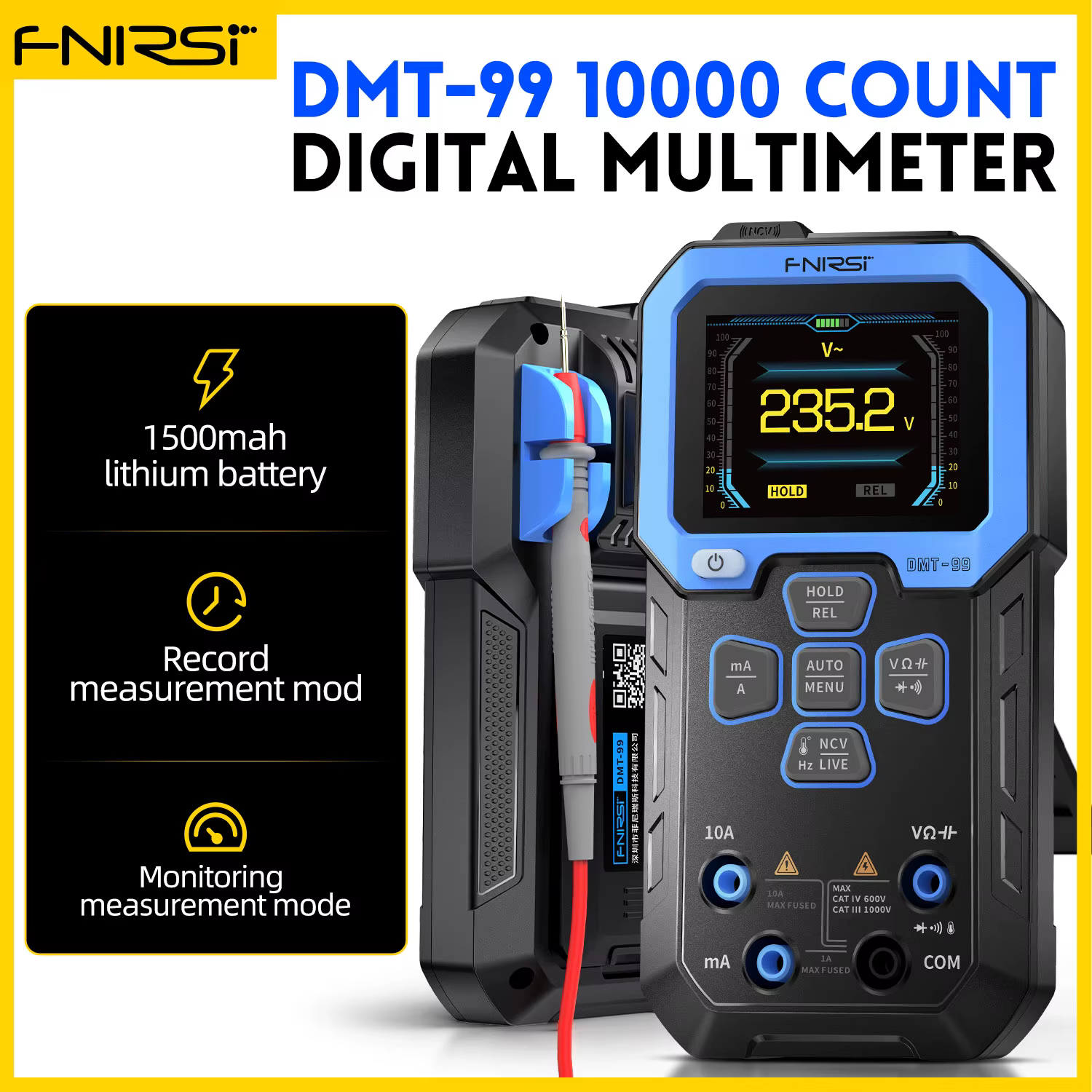 FNIRSI DMT-99 Numérique DMM 9999 Comptes Intelligent Professionnel Testeur 1000V 10A True RMS Auto Range AC DC Ohm Hz puzzles itance