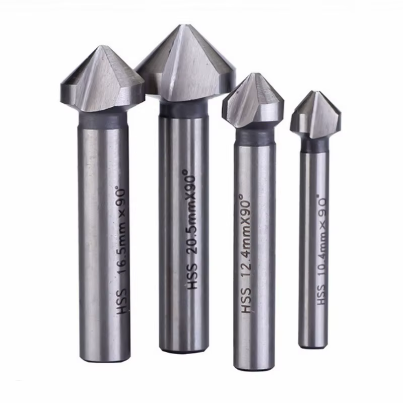 6 pièces/ensemble boîte 6.3-20.5mm chanfreinage fraise 3 cannelures tige ronde 90 degrés HSS fraise ébavurage foret conique