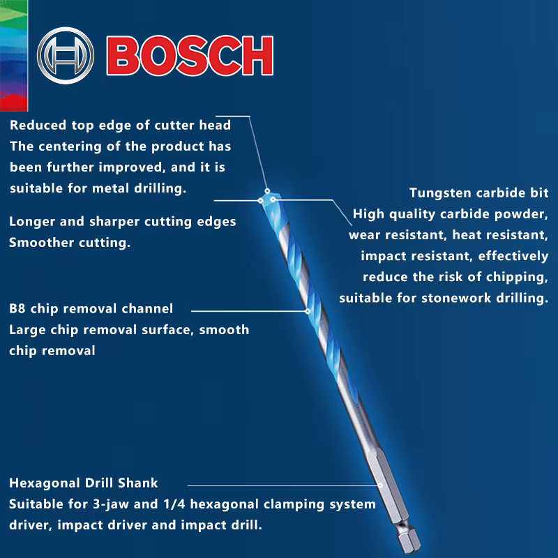 Bosch perceuse à torsion hexagonale 4/5/6/6/8mm 5 pièces carrelage bois/verre/céramique/ciment/alliage poinçonnage 2608900585 accessoires d'outils électriques