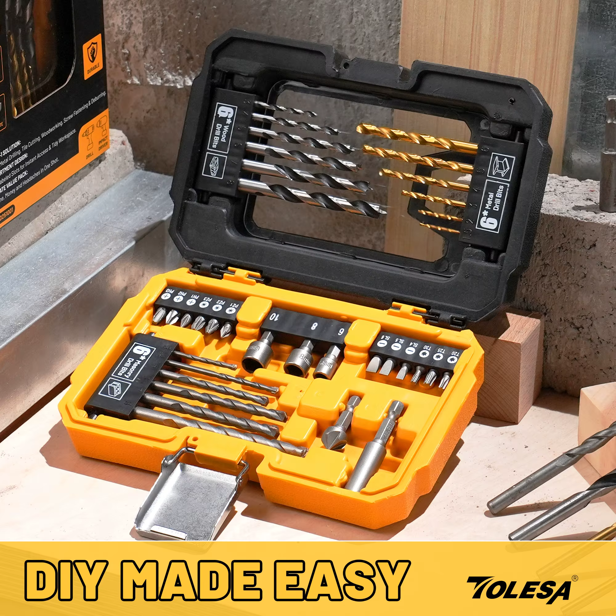 TOLESA 35 pièces perceuse et tournevis multi-embouts ensemble de forets avec mallette de rangement jeu