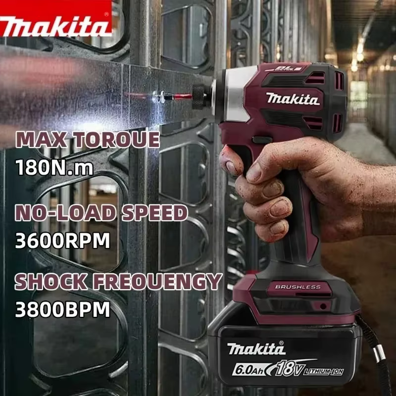 Makita DTD173 18V Visseuse à percussion sans fil 180N.m Perceuse électrique sans balais Tournevis LED Outils électriques multifonctions pour la maison