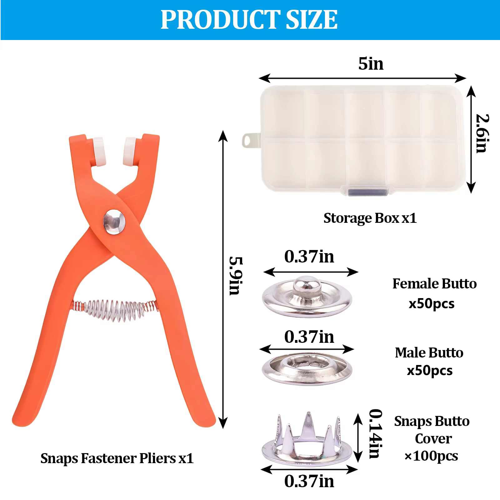 Kit de boutons-pression, ensemble de boutons-pression métalliques avec pince de fixation, outil de pressage et boîte, boutons-pression anti-rouille pour bricolage, outil de fixation de boutons
