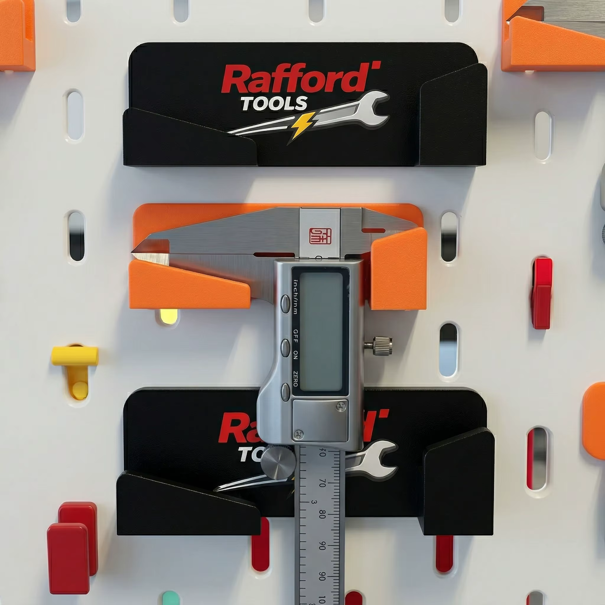 Organisateur d'outils mural Rafford - Aucun assemblage requis avec marquages de mesure - Étagère de rangement pour garage et atelier pour ruban à mesurer