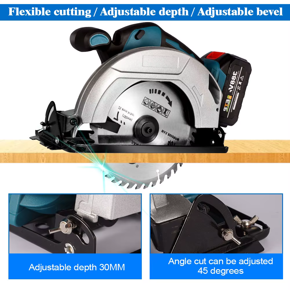 ONEVAN 180mm 7 pouces scie circulaire électrique sans brosse bois réglable sans fil