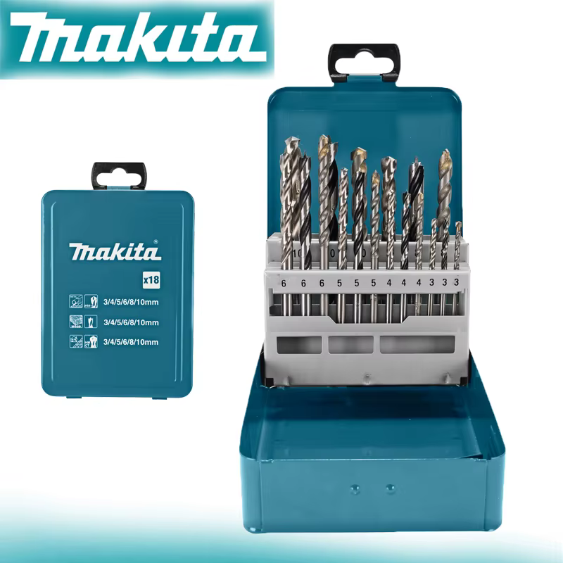 Makita D-46202 – ensemble de forets 18 pièces en acier rapide pour béton et bois