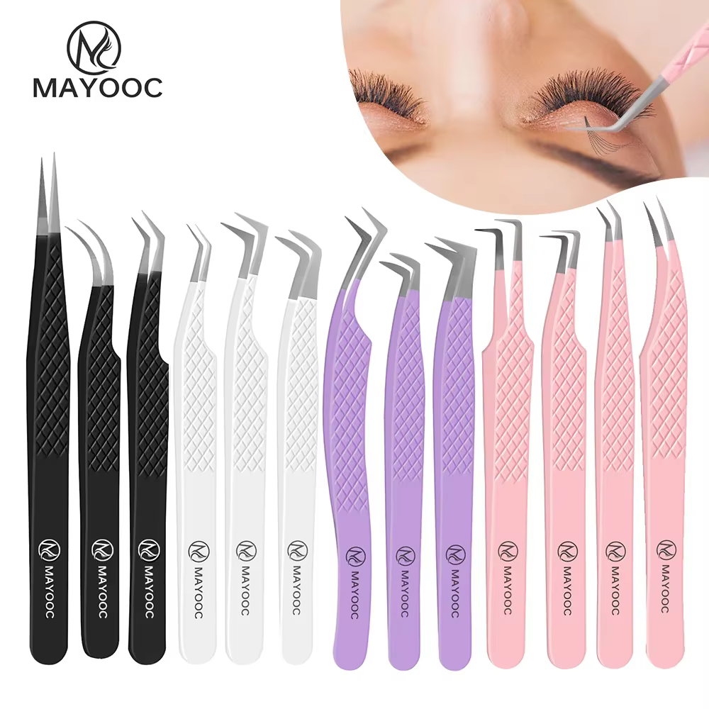 Pincettes pour Extensions de cils, avec pointes en fibres, pour artistes de cils, haute précision, antistatiques, super dures, outils de maquillage, Logo personnalisé