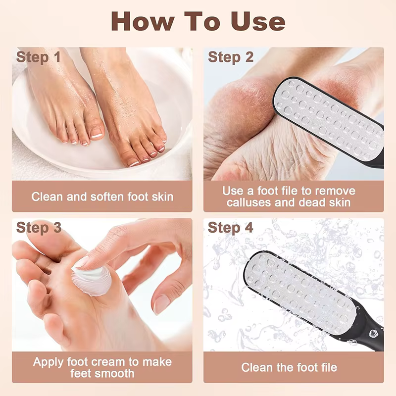 Râpe à pieds double face de haute qualité pour éliminer les callosités et peaux mortes – Outil professionnel de pédicure, grattoir et lime à talons