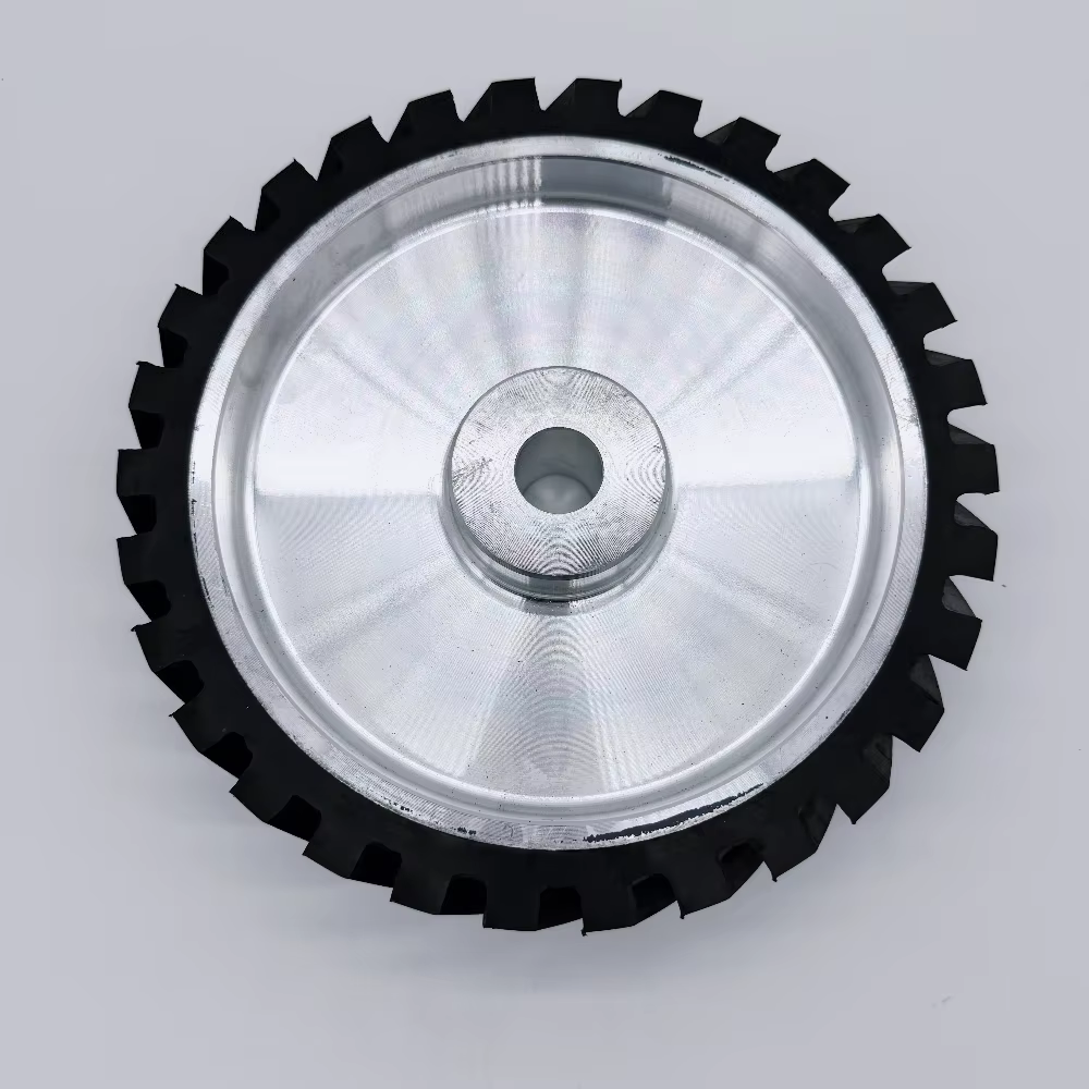 Roue de contact en caoutchouc rainurée 250*50*25/32mm pour ponceuse à bande et polisseuse