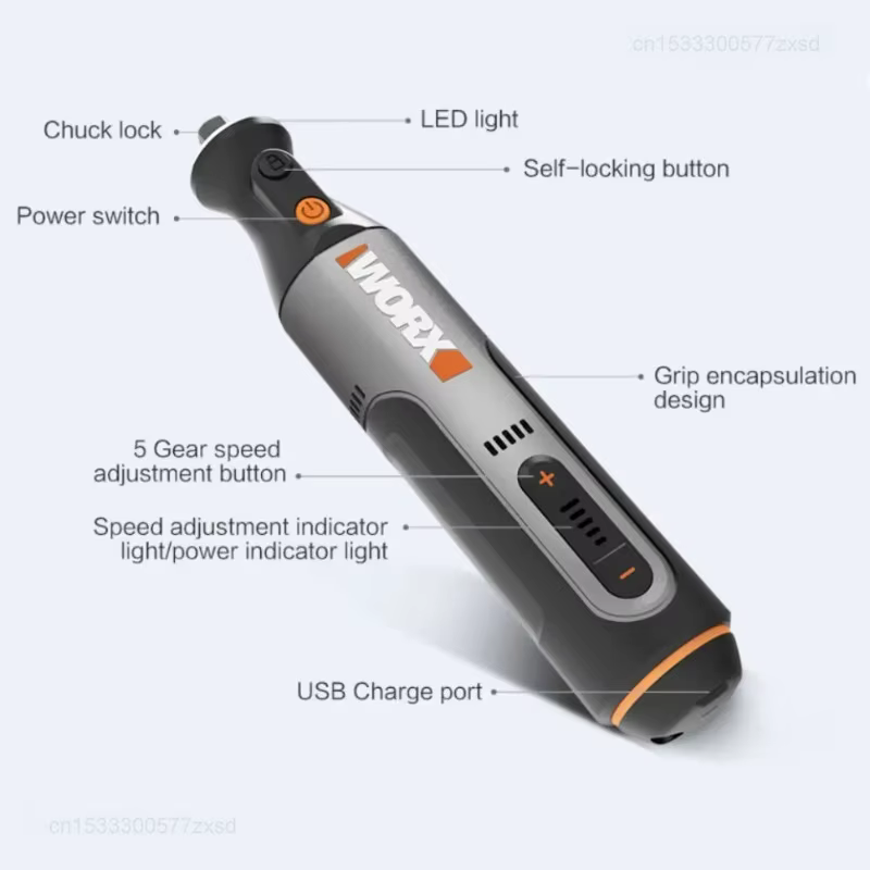 Worx 8V outil rotatif WX106/WX750 Mini perceuse sans fil gravure meulage Machine de polissage vitesse Variable ensemble d'outils électriques bricolage maison