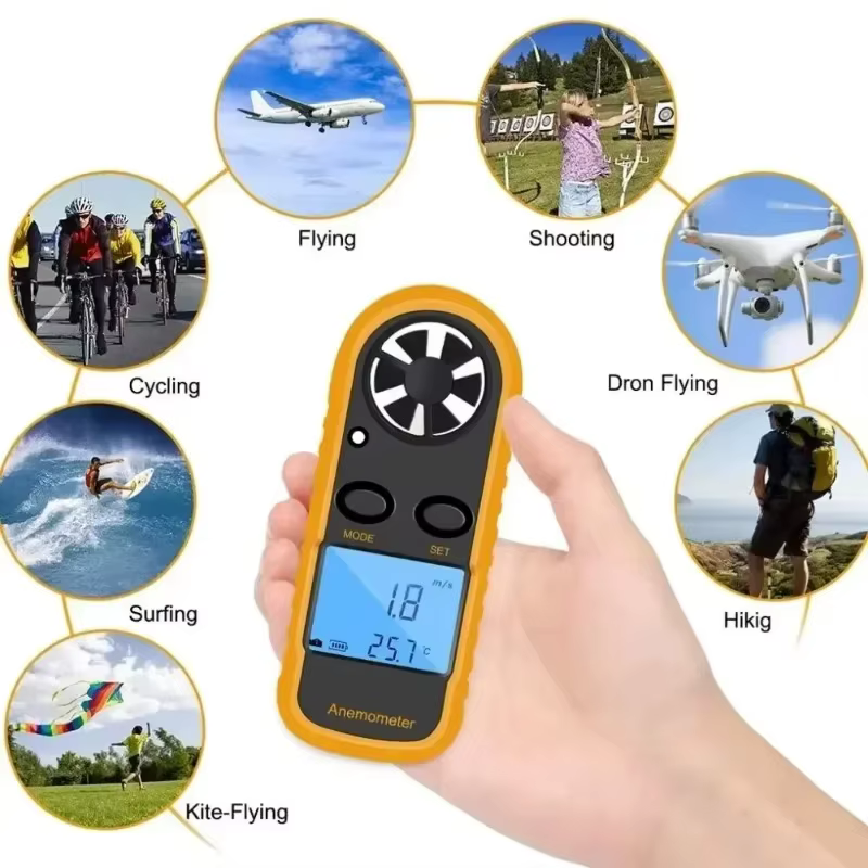 Anémomètre numérique portable avec affichage LCD rétroéclairé pour la mesure de la vitesse du vent et de la température, idéal pour la navigation, les drones, la randonnée, les applications HVAC et le