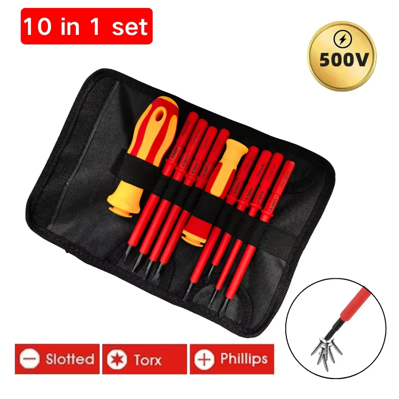 Jeu de tournevis isolés à lame Interchangeable 10 en 1