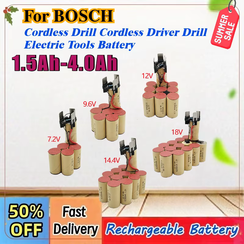 Batterie pour outils électriques rechargeable 1,5 Ah-4,0 Ah 7,2 V-18 V pour perceuse sans fil BOSCH, visseuse sans fil GSR18V-2 GSR18-2 GSR9.6-2