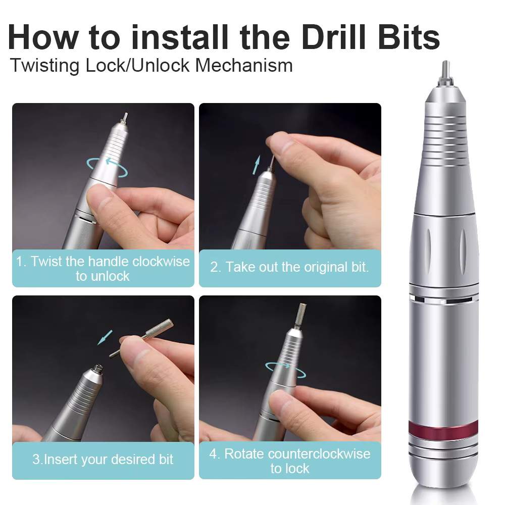Perceuse à ongles électrique 45000 tr/min, lime électrique, affichage HD, stylo de manucure en métal, ponceuse professionnelle pour tour à ongles