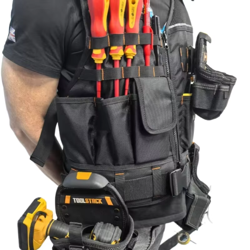 Gilet de travail TOOLSTACK TSK-62, vêtement de travail, gilet de sécurité, multi-poches, veste à fermeture éclair, gilet de travail robuste pour travaux de construction, électriciens