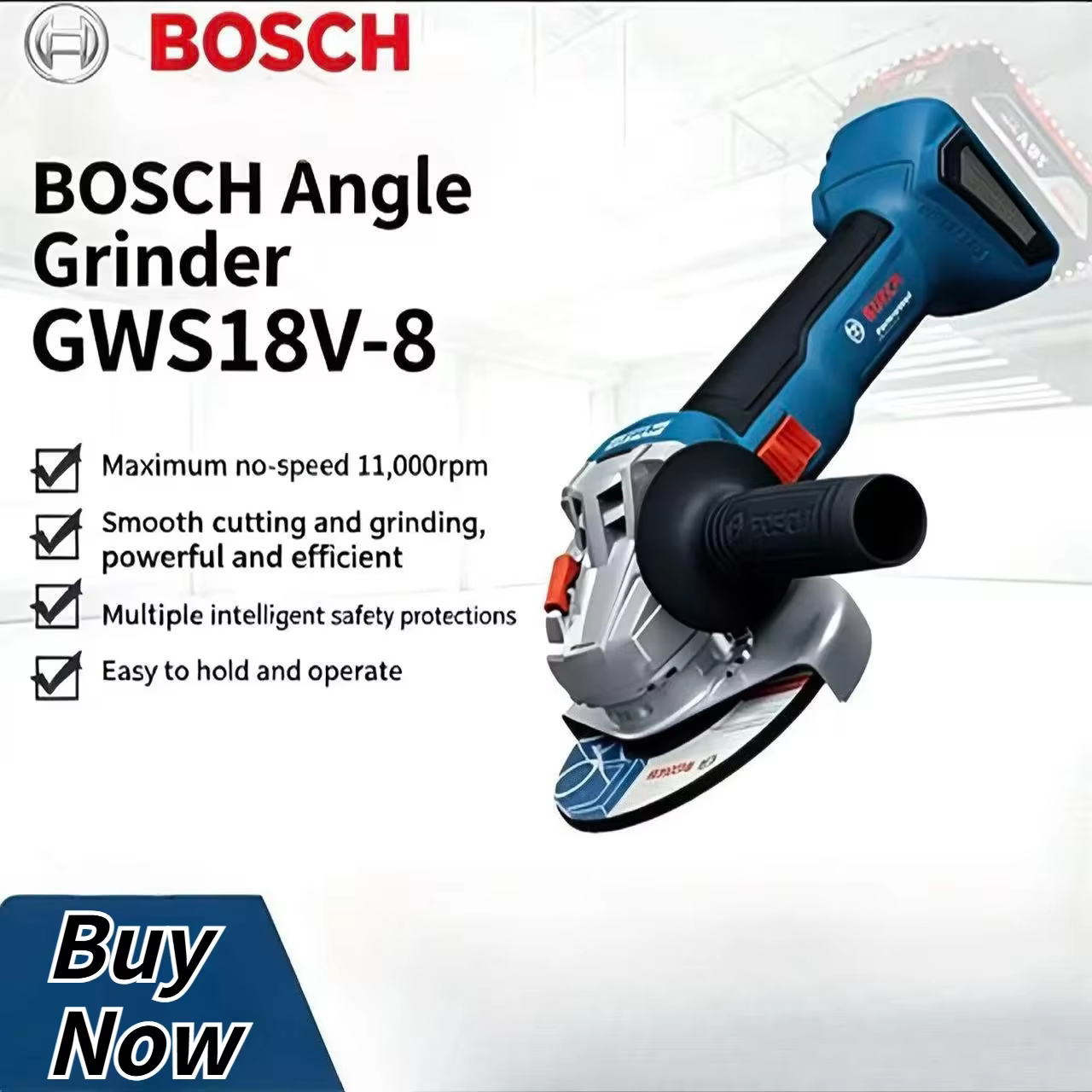 Meuleuse d'angle professionnelle Bosch GWS 18V-8, sortie stable pour la découpe quotidienne du métal et les travaux réguliers de polissage de surface