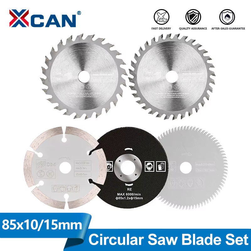 XCAN 5 pièces Mini jeu de lames de scie circulaire 85x1 0/15mm HSS/TCT/disque de coupe diamant lame