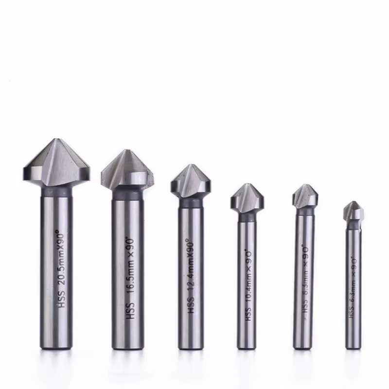 6 pièces/ensemble boîte 6.3-20.5mm chanfreinage fraise 3 cannelures tige ronde 90 degrés HSS fraise ébavurage foret conique