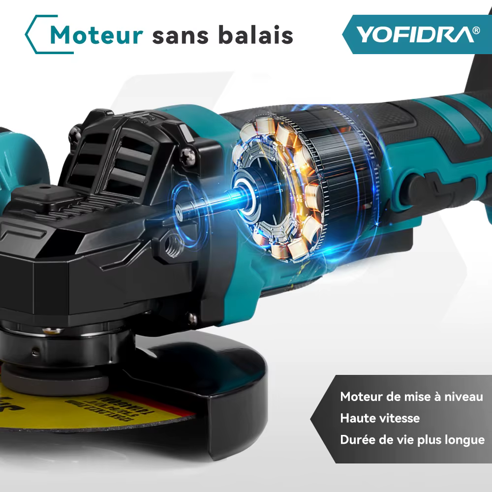 YOFIDRA 125mm meuleuse d'angle électrique sans brosse 3 vitesses polisseuse sans fil coupe outil