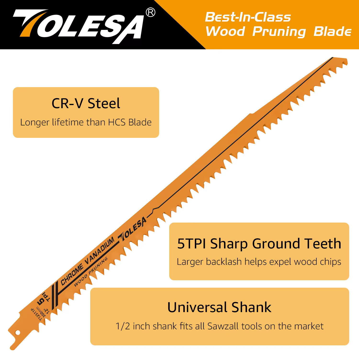 TOLESA 5 pièces 5/6TPI lames de scie alternative pour l'élagage du bois pour la coupe de tuyaux
