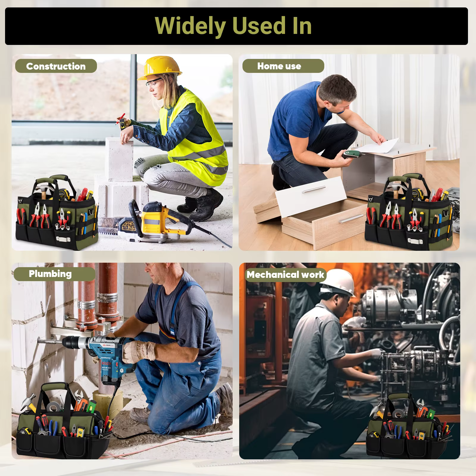 Sac à outils professionnel avec 21 compartiments, rangement d'outils pour électriciens, mécaniciens, artisans, poignées souples, cadeau pour hommes et pères
