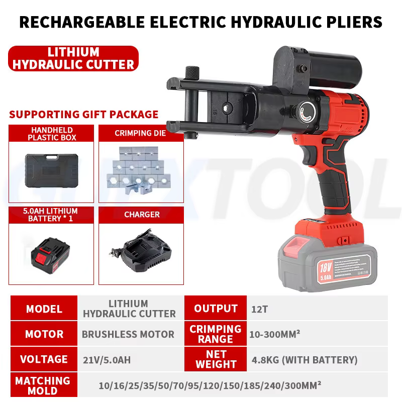 Outil de sertissage hydraulique électrique rechargeable à moteur sans balais pour bornes en cuivre