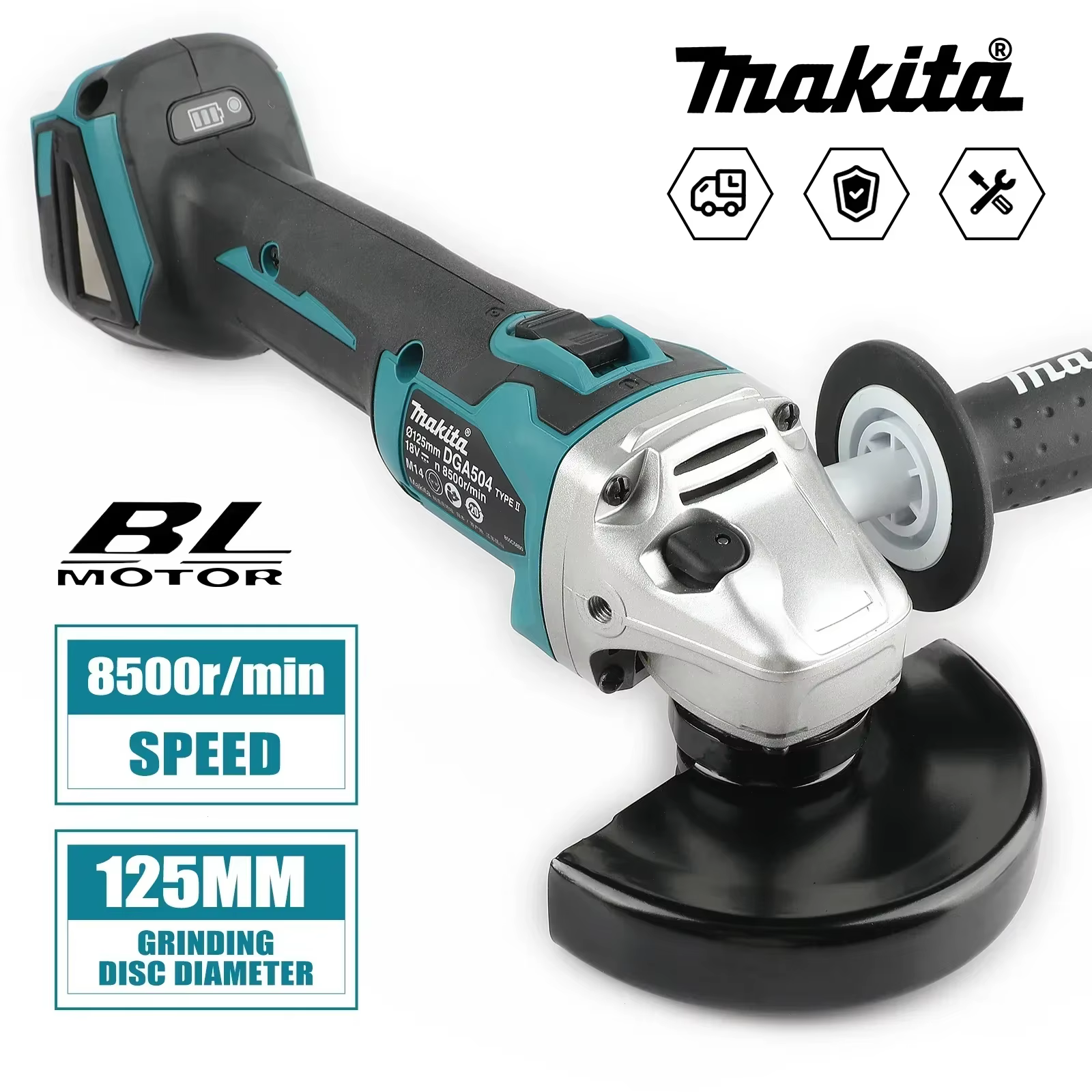 Batterie au lithium sans balais Makita DGA504 18V 6.0Ah 125mm avec plusieurs meuleuses électriques