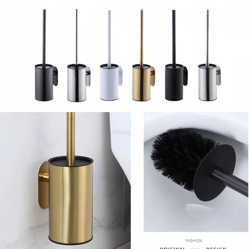Porte-brosse de toilette mural, outils de nettoyage en acier inoxydable, sans poinçonnage, accessoires de brosse de toilette verticale durables, nettoyeur de WC