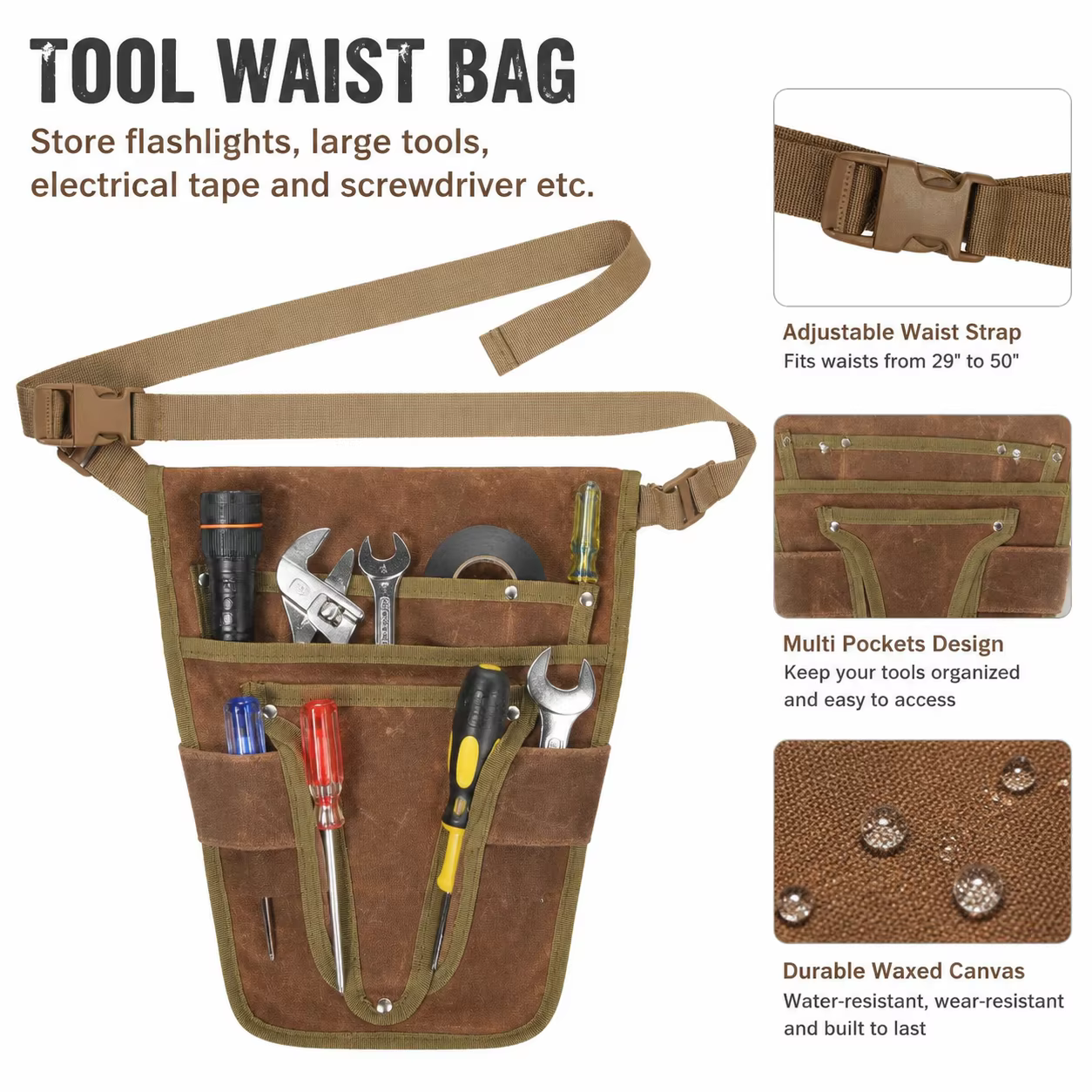 Ceinture porte-outils de jardin en toile robuste avec plusieurs poches, petite pochette pour outils de jardinage en extérieur