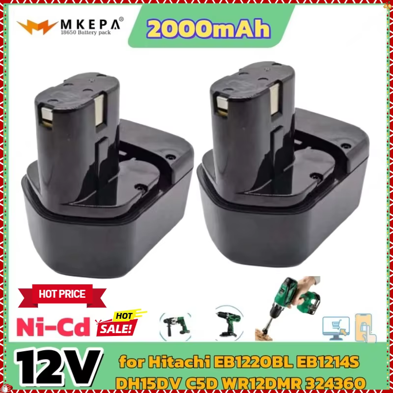 Batterie de remplacement 12V 2000mAh pour Hitachi EB1220BL EB1214S DH15DV C5D WR12DMR 324360 perceuse sans fil