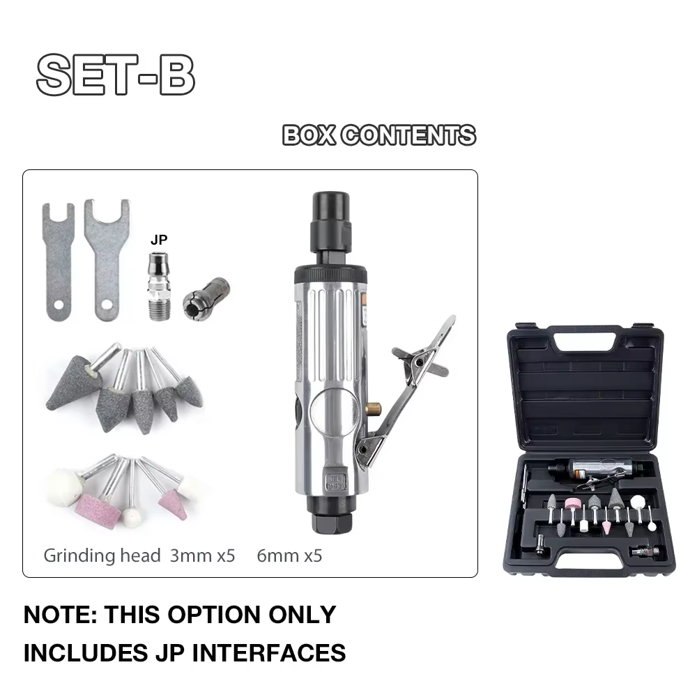 Meuleuse pneumatique, avec pinces de serrage de 1/4" et 1/8", outil pneumatique, kit d'outils de meulage, outil de débavurage, pour meulage/dérouillage/polissage