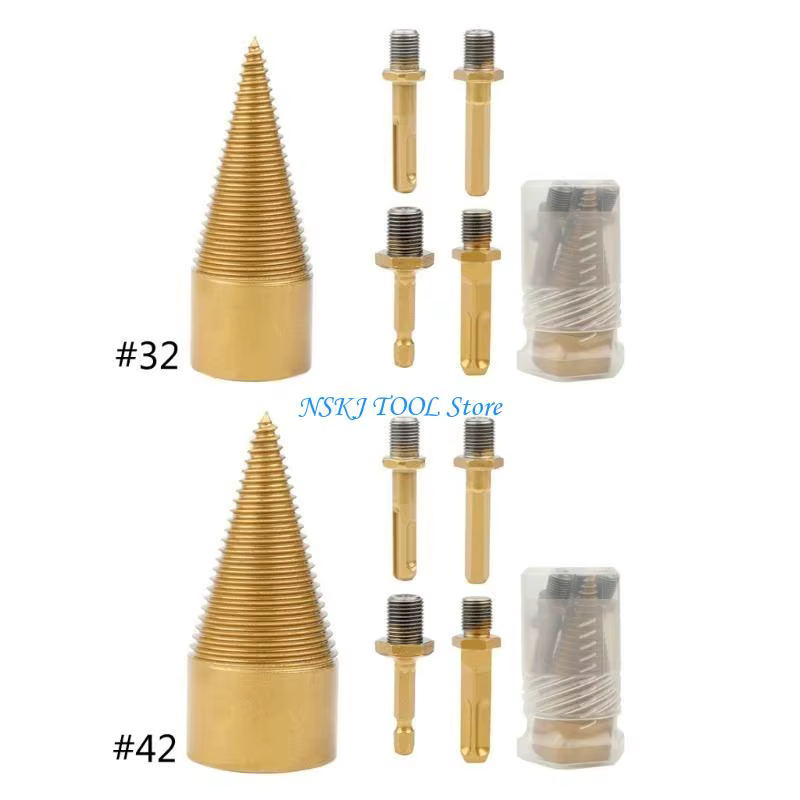 L8RC 5PCS Bit perceuse en rondins bois chauffage 32 mm 42 mm Formes électriques Conducteur cône à vis pour foret