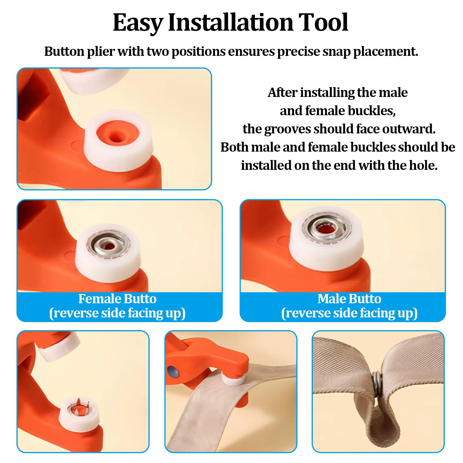 Kit de boutons-pression, ensemble de boutons-pression métalliques avec pince de fixation, outil de pressage et boîte, boutons-pression anti-rouille pour bricolage, outil de fixation de boutons