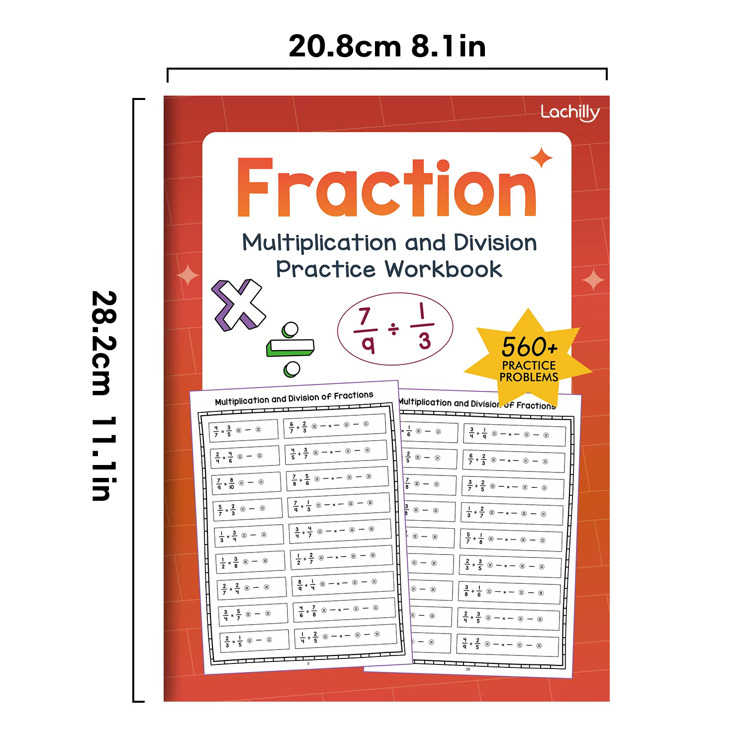 Cahier d'exercices de base sur la multiplication et la division des fractions, aides pédagogiques en mathématiques pour enfants et étudiants, livre de formation aux calculs mathématiques