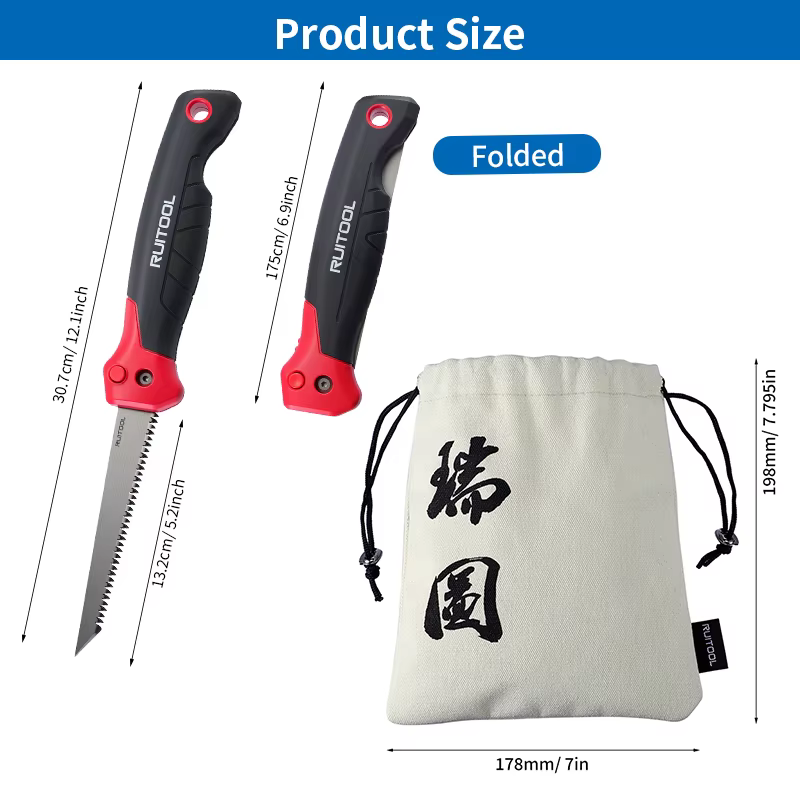 Scie à découper les plaques de plâtre pliable lame en acier 8 TPI avec dents triplement affûtées poignée ergonomique pour la découpe de panneaux muraux avec sac de rangement