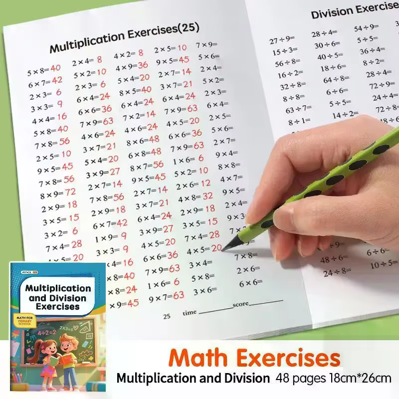 Cahier d'exercices de mathématiques sur la multiplication et la division pour améliorer les compétences en calcul chez les élèves de l'éducation spéciale, formation mathématique de base