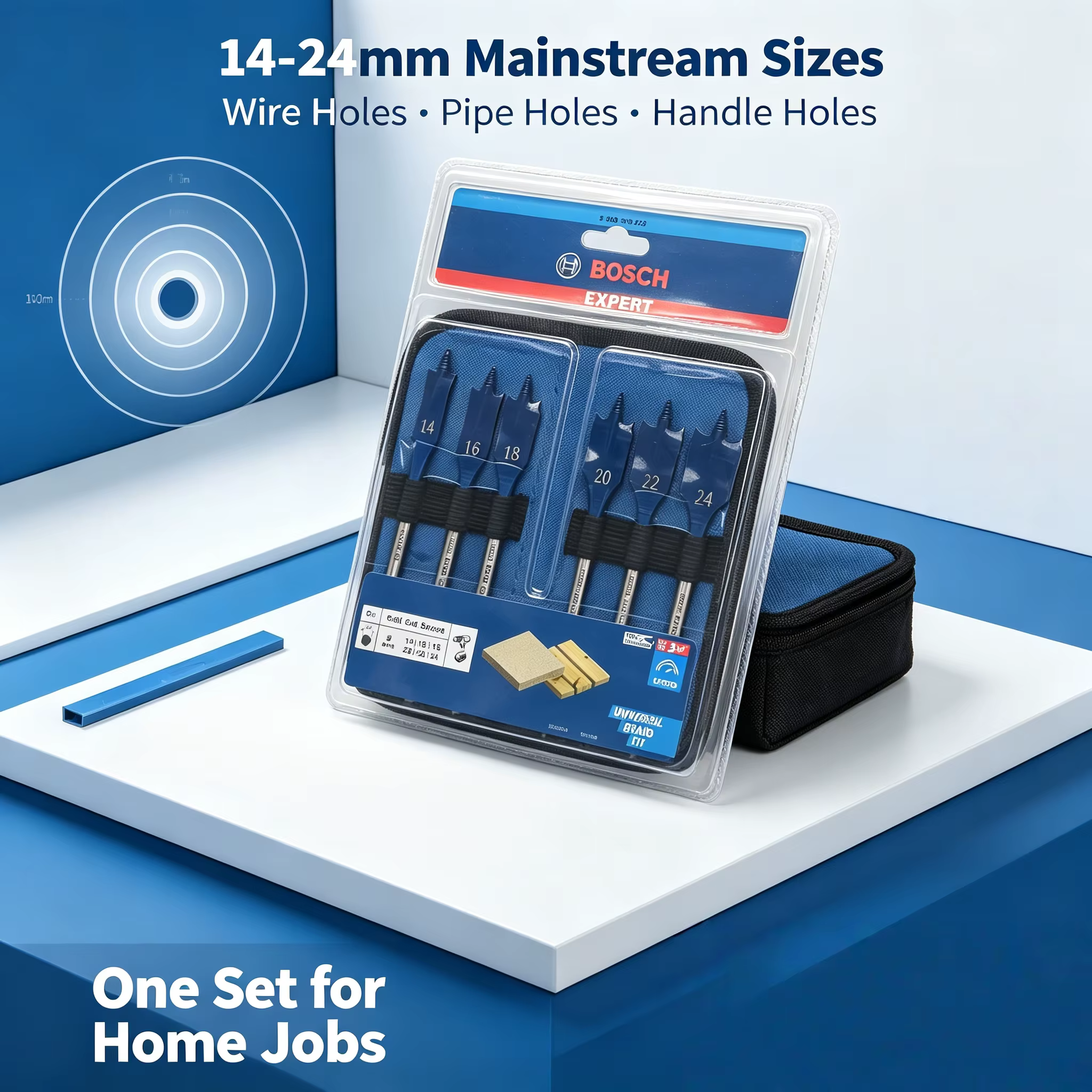 Bosch EXPERT Forets à bois 6 pièces 14/16/18/20/22/24mm Kit d'outils de perçage de trous filetés à alimentation automatique 2608900332