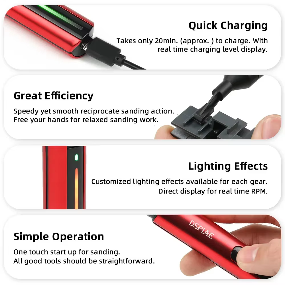 DSPIAE ES-A ponceuse alternative outil de bricolage pour modèle Gundam stylo de meulage électrique USB avec 8 têtes papier de verre outils d'artisanat militaire